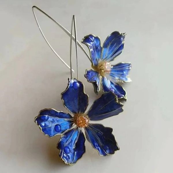 Retro Blue Floral Earrings
