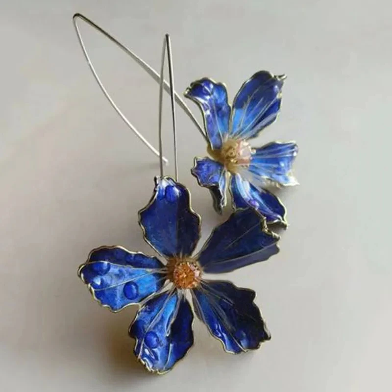 Retro Blue Floral Earrings