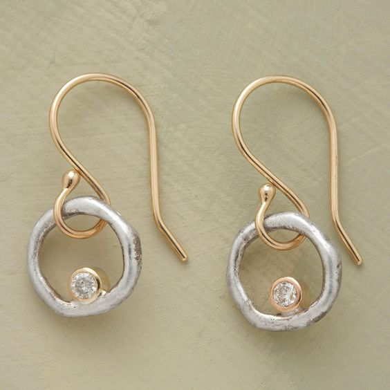 Retro Gold and Silver Earrings Adorned with Zirconia