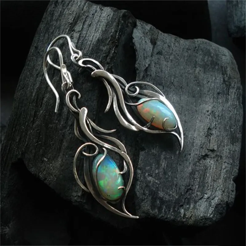 Antique Silver Earrings with Blue Opal