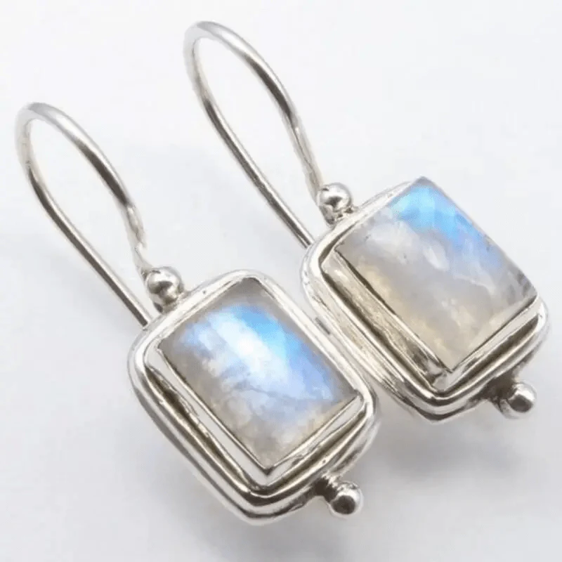 Retro Square Moonstone Earrings