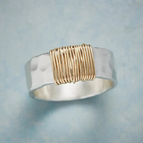Antique Silver Ring with Golden Thread Accents