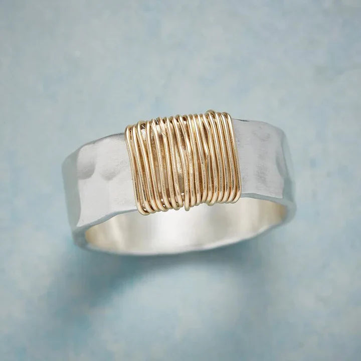 Antique Silver Ring with Golden Thread Accents