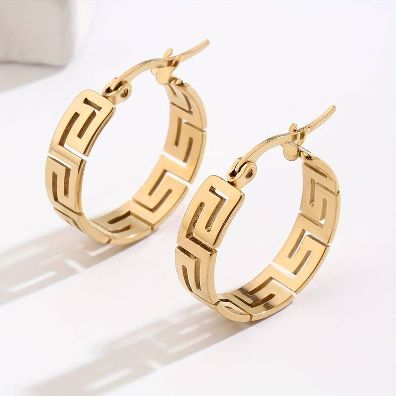 Retro Golden Hollow Hoop Earrings