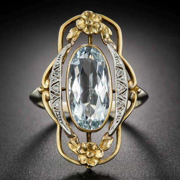 Classic Gold Ring with Vintage Blue Zirconia