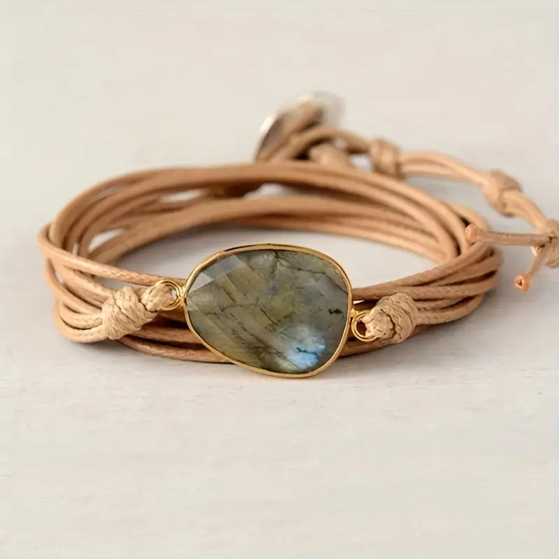 Classic Leather and Stone Bracelet