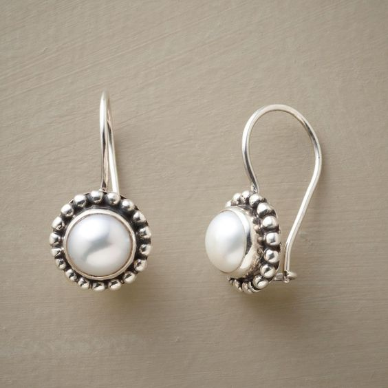 Antique Inlaid Silver Pearl Earrings