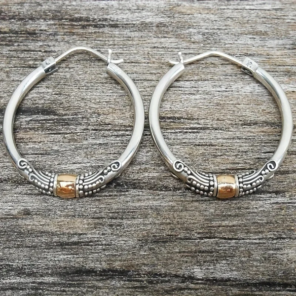 Antique Silver Engraved Hoop Earrings