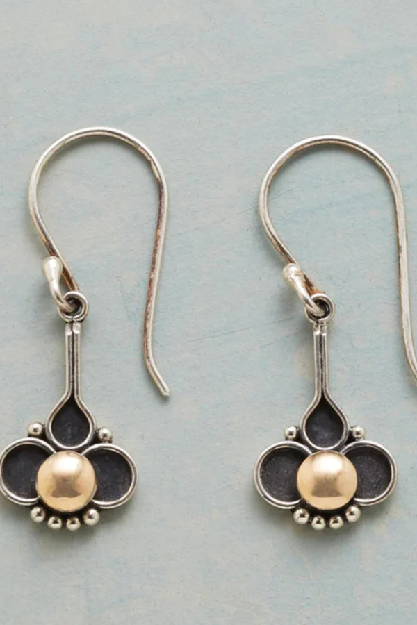 Bohemian Silver Earrings with Clover and Pearl Accents