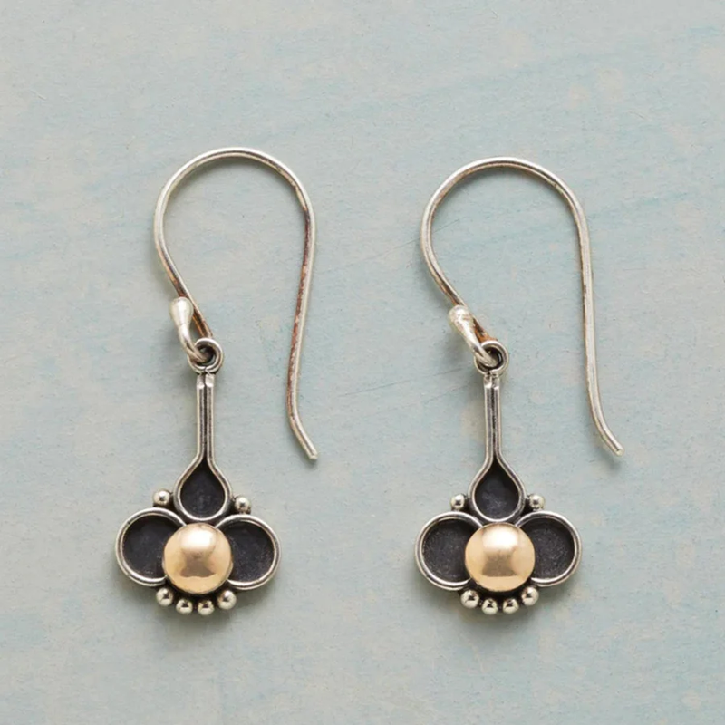 Bohemian Silver Earrings with Clover and Pearl Accents
