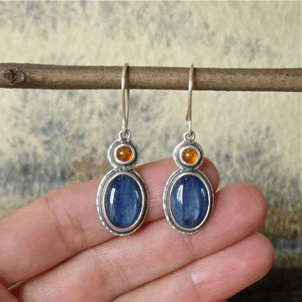 Retro Blue and Orange Gemstone Earrings