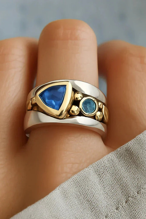 Retro Bohemian Ring Featuring Blue Zirconia