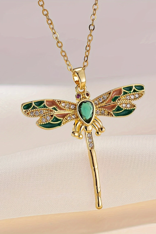 Vibrant Green Dragonfly Necklace