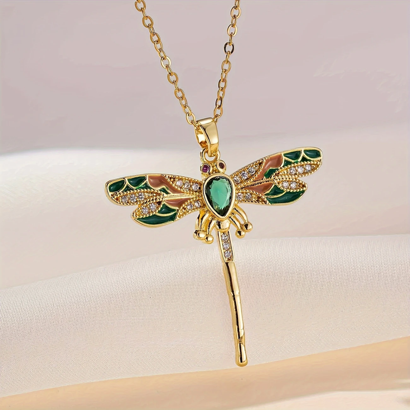 Vibrant Green Dragonfly Necklace