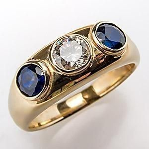Antique Blue Inlaid Glass Zirconia Gold Ring