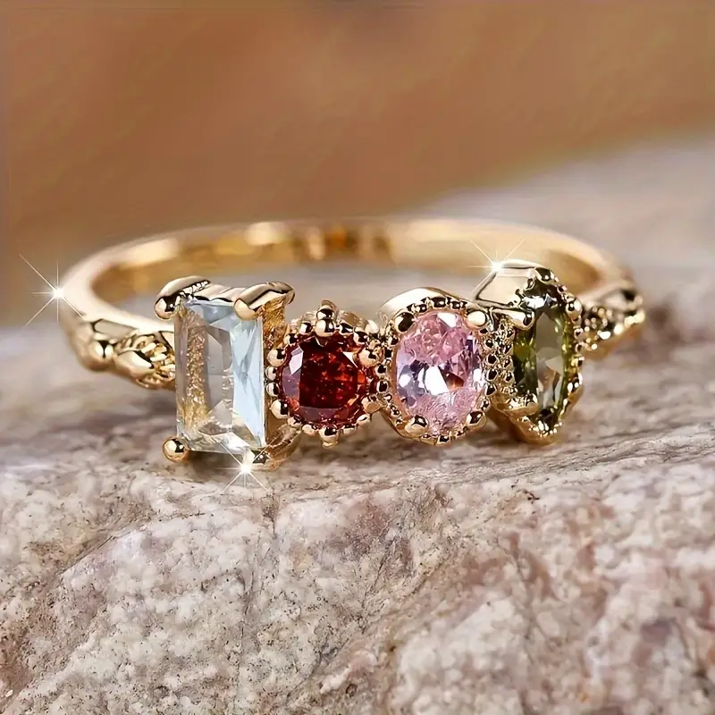 Retro Colorful Crystal Gold Ring