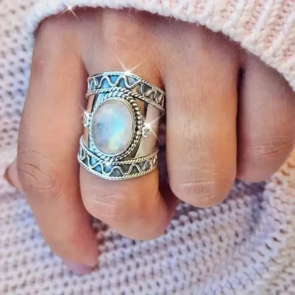 Thick Silver Ring with Moonstone