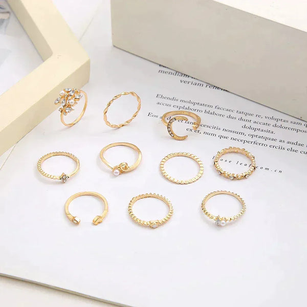 Bohemian Style - 10 Pairs of Silver and Gold Rings