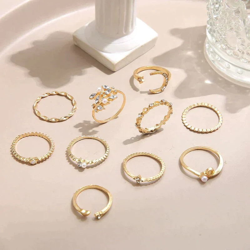 Bohemian Style - 10 Pairs of Silver and Gold Rings