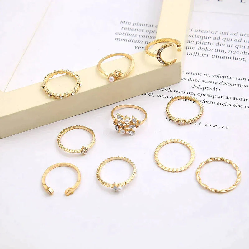 Bohemian Style - 10 Pairs of Silver and Gold Rings
