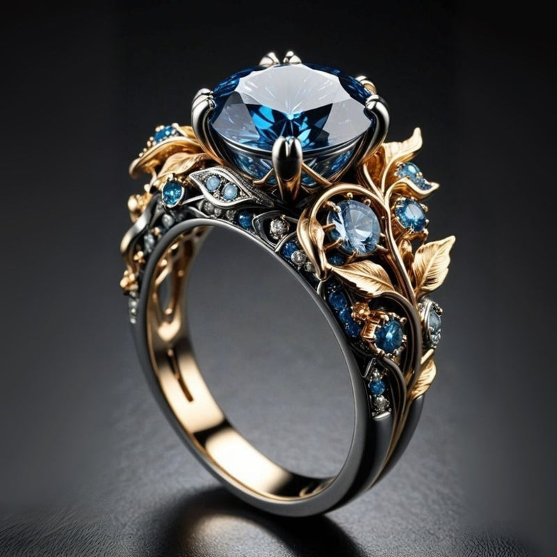 Stunning Floral Blue Crystal Ring