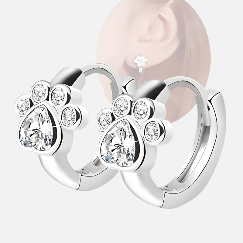 Sparkling Zirconia Paw Huggie Hoop Earrings