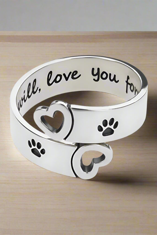 Adjustable Stainless Steel Paw & Heart Twist Ring