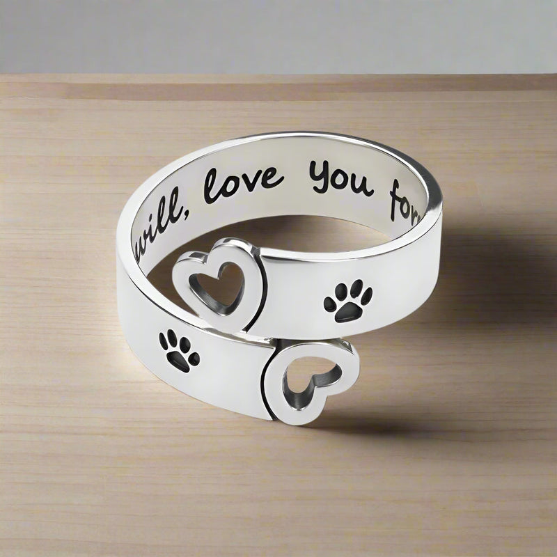 Adjustable Stainless Steel Paw & Heart Twist Ring