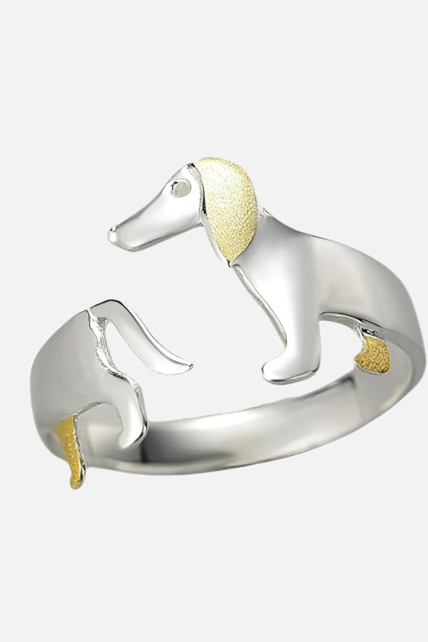Adjustable Silver Dachshund Ring