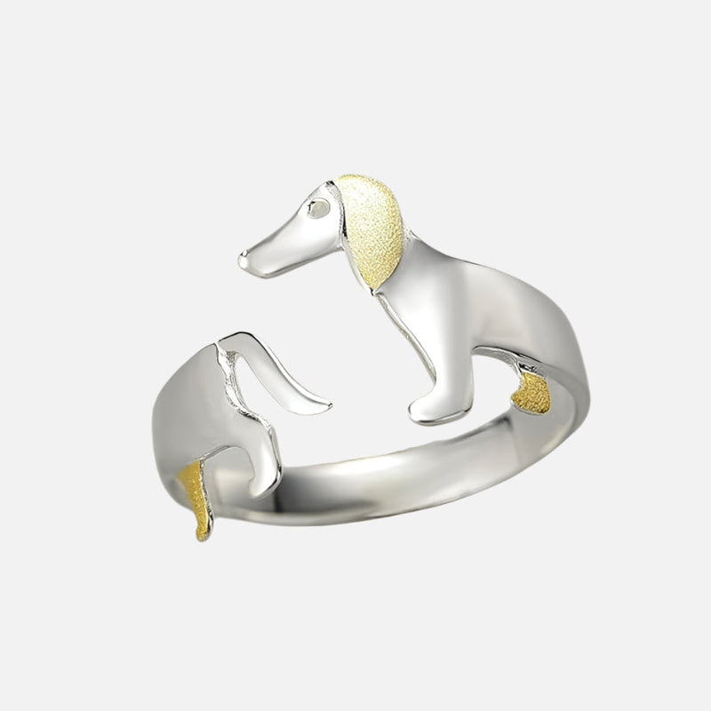 Adjustable Silver Dachshund Ring