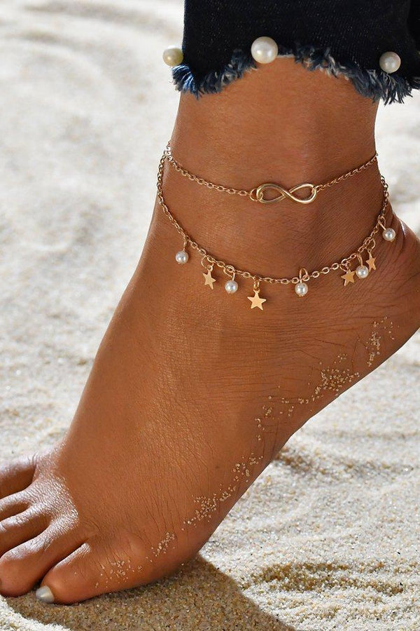 Infinity Pearl and Star Anklet Bracelet