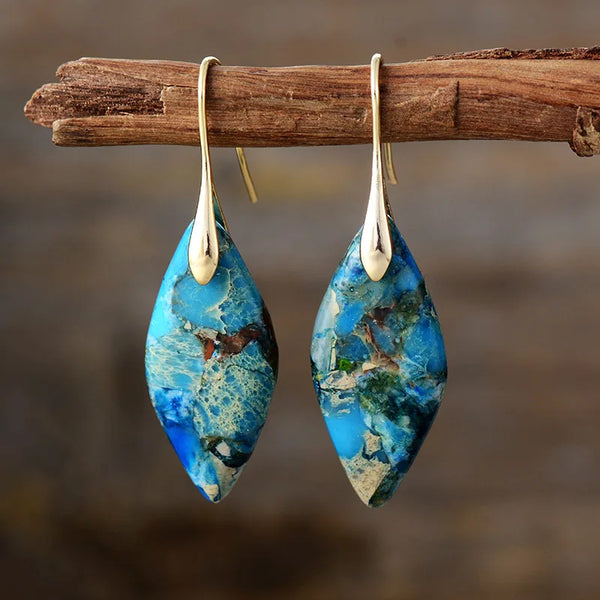Teardrop-Shaped Earrings Featuring Natural Stones