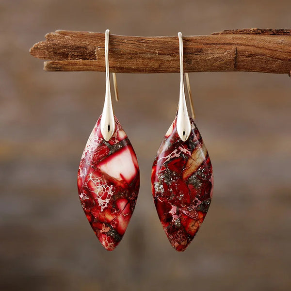 Teardrop-Shaped Earrings Featuring Natural Stones