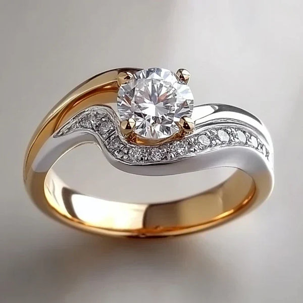 Elegant Wavy Design Ring in Gold and Silver