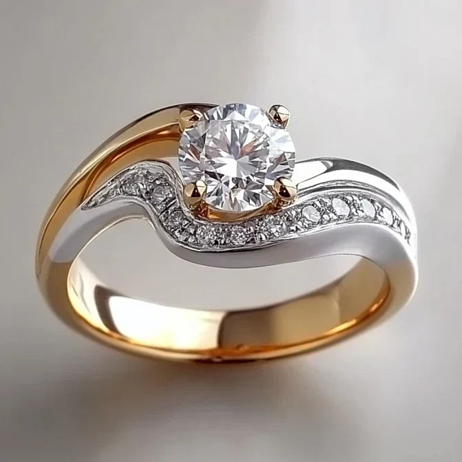 Elegant Wavy Design Ring in Gold and Silver